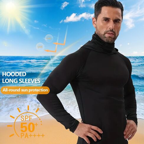 Men's Outdoor Sports Quick-Dry Sun Protection Long Sleeve Hooded Turtleneck Top in Kuwait