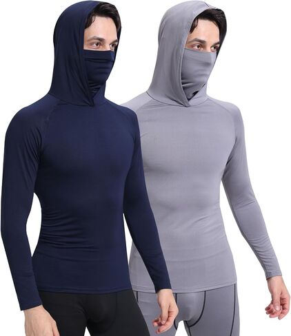Men's Outdoor Sports Quick-Dry Sun Protection Long Sleeve Hooded Turtleneck Top in Kuwait