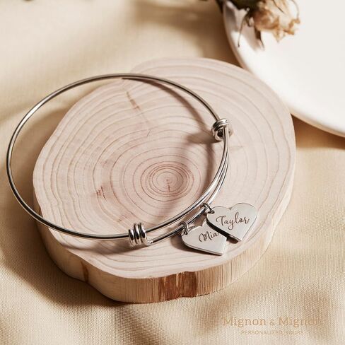 MignonandMignon Personalized Name Bracelets for Women Handmade Heart Charm Custom Engraved Name Bangle Unique Gift for Her Grandma Bracelets for women – ABR-MH in Saudi Arabia