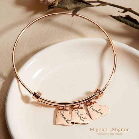 MignonandMignon Personalized Name Bracelets for Women Handmade Heart Charm Custom Engraved Name Bangle Unique Gift for Her Grandma Bracelets for women – ABR-MH in Saudi Arabia