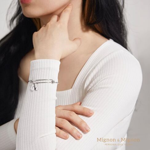 MignonandMignon Personalized Name Bracelets for Women Handmade Heart Charm Custom Engraved Name Bangle Unique Gift for Her Grandma Bracelets for women – ABR-MH in Saudi Arabia