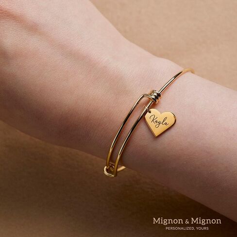 MignonandMignon Personalized Name Bracelets for Women Handmade Heart Charm Custom Engraved Name Bangle Unique Gift for Her Grandma Bracelets for women – ABR-MH in Saudi Arabia