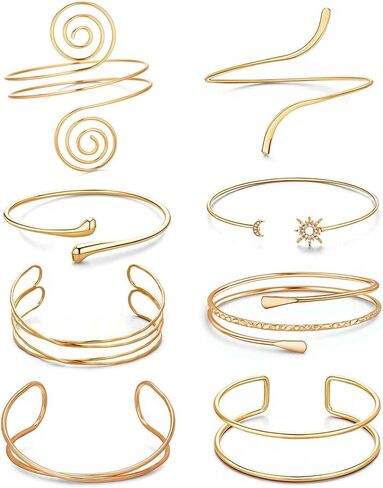 8 Pcs Upper Arm Cuff Jewelry for Women Gold Silver Minimalist Arm Cuffs Bangle Band Armlet Adjustable Coil Armband Bracelet Set Jewelry in Kuwait