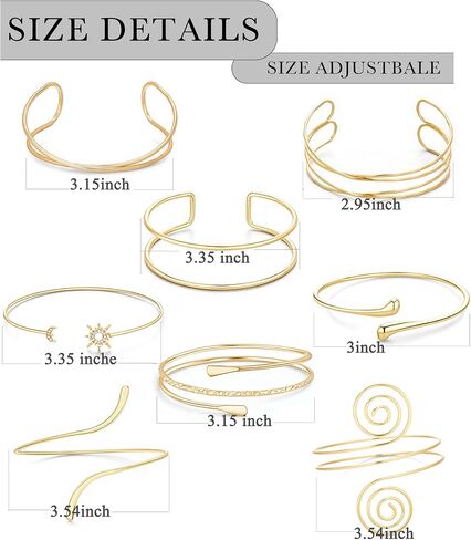 8 Pcs Upper Arm Cuff Jewelry for Women Gold Silver Minimalist Arm Cuffs Bangle Band Armlet Adjustable Coil Armband Bracelet Set Jewelry in Kuwait