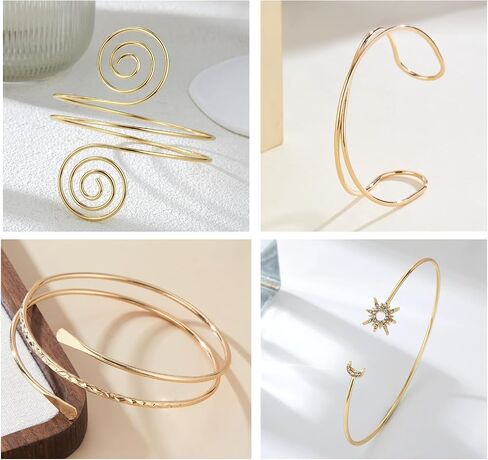 8 Pcs Upper Arm Cuff Jewelry for Women Gold Silver Minimalist Arm Cuffs Bangle Band Armlet Adjustable Coil Armband Bracelet Set Jewelry in Kuwait