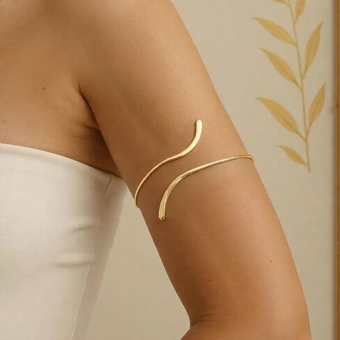 8 Pcs Upper Arm Cuff Jewelry for Women Gold Silver Minimalist Arm Cuffs Bangle Band Armlet Adjustable Coil Armband Bracelet Set Jewelry in Kuwait