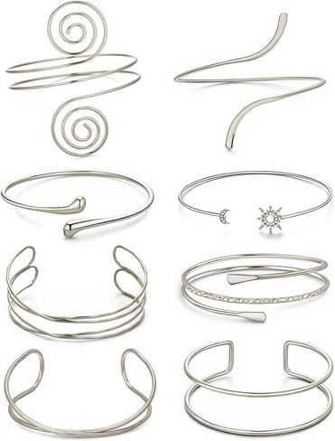 8 Pcs Upper Arm Cuff Jewelry for Women Gold Silver Minimalist Arm Cuffs Bangle Band Armlet Adjustable Coil Armband Bracelet Set Jewelry in Kuwait