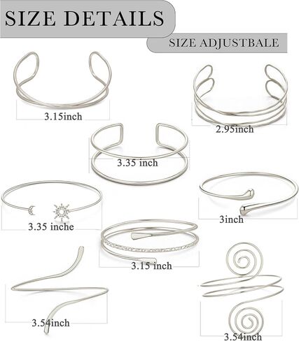 8 Pcs Upper Arm Cuff Jewelry for Women Gold Silver Minimalist Arm Cuffs Bangle Band Armlet Adjustable Coil Armband Bracelet Set Jewelry in Kuwait