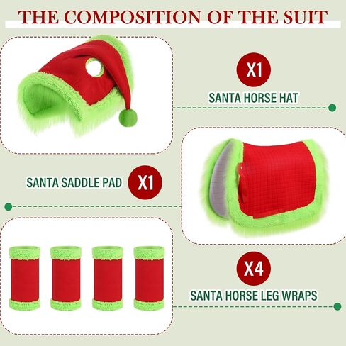 Abbylike 6 Pcs Christmas Holiday Santa Leg Wraps with Faux Fur Trim Holiday Santa Horse Hat All Purpose Santa Saddle Pad for Christmas Horse Costume Accessories in Saudi Arabia