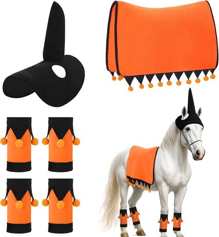 Abbylike 6 Pcs Christmas Holiday Santa Leg Wraps with Faux Fur Trim Holiday Santa Horse Hat All Purpose Santa Saddle Pad for Christmas Horse Costume Accessories in Saudi Arabia