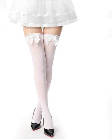 Women's Satin Bows Thigh High Stockings Hold-ups Snag-Resistant Knee High Long Socks in Saudi Arabia
