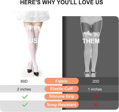 Women's Satin Bows Thigh High Stockings Hold-ups Snag-Resistant Knee High Long Socks in Saudi Arabia