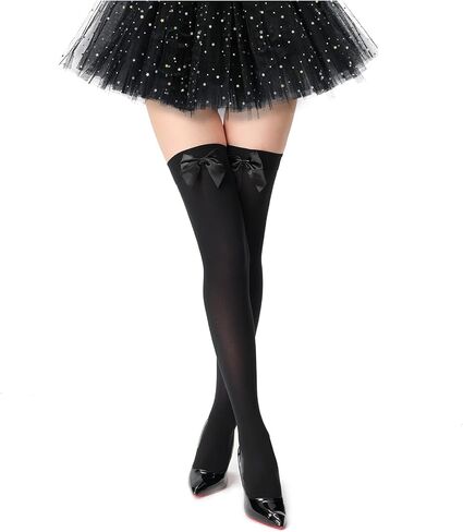 Women's Satin Bows Thigh High Stockings Hold-ups Snag-Resistant Knee High Long Socks in Kuwait