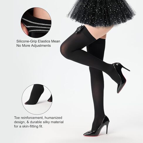 Women's Satin Bows Thigh High Stockings Hold-ups Snag-Resistant Knee High Long Socks in Kuwait