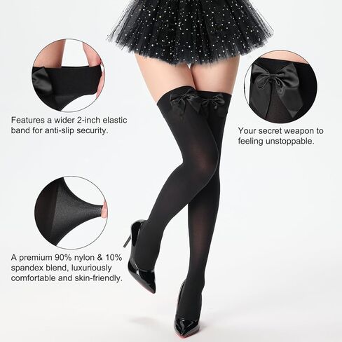 Women's Satin Bows Thigh High Stockings Hold-ups Snag-Resistant Knee High Long Socks in Kuwait