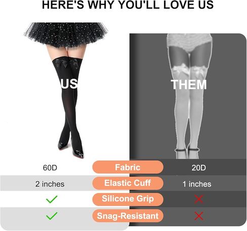 Women's Satin Bows Thigh High Stockings Hold-ups Snag-Resistant Knee High Long Socks in Kuwait