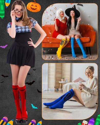Halloween Crayon Socks Colorful Striped Thigh High Stockings Neon Socks Adult Crayon Costume for Halloween in Saudi Arabia