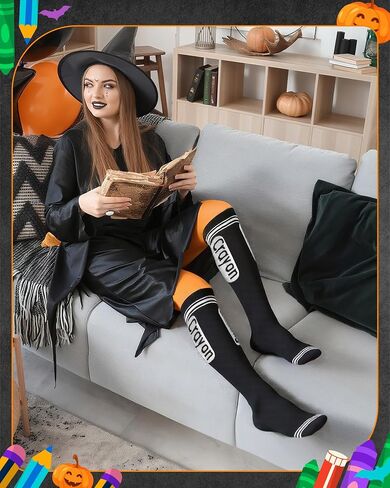 Halloween Crayon Socks Colorful Striped Thigh High Stockings Neon Socks Adult Crayon Costume for Halloween in Saudi Arabia