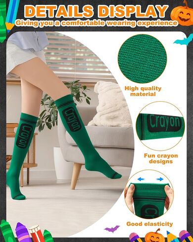 Halloween Crayon Socks Colorful Striped Thigh High Stockings Neon Socks Adult Crayon Costume for Halloween in Saudi Arabia