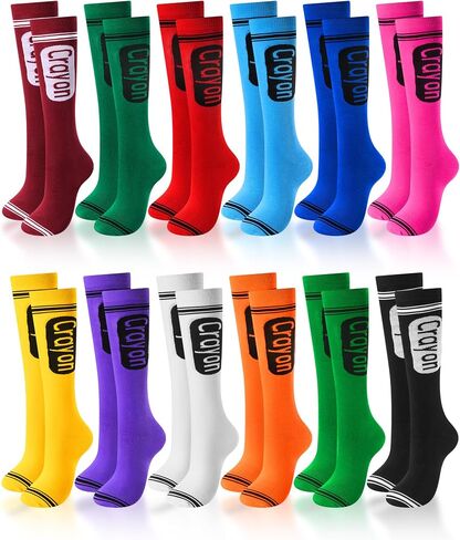 Halloween Crayon Socks Colorful Striped Thigh High Stockings Neon Socks Adult Crayon Costume for Halloween in Saudi Arabia