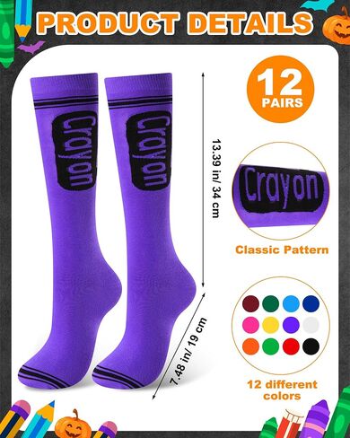 Halloween Crayon Socks Colorful Striped Thigh High Stockings Neon Socks Adult Crayon Costume for Halloween in Saudi Arabia