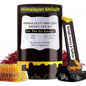 Pure Himalayan Shilajit Honey Sticks for Men and Women | 85+ Trace Minerals & 75%+ Fulvic Acid | Organic Saffron & Honey | Natural Energy, Focus & Wellness Support | 30 Count in Saudi Arabia