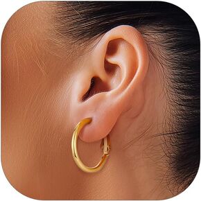 KeyStyle Gold Hoop Earrings for Women, Stainless Steel Hoops Earring Lightweight Loops, 2 mm Thick Hypoallergenic Circle Endless Thin Hoop (30 mm,50 mm,70 mm,100 mm) in Kuwait
