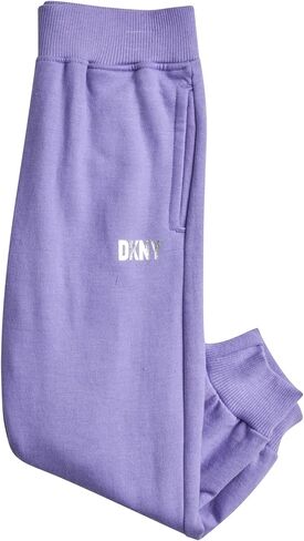 طقم بدلة رياضية للفتيات من DKNY مكون من قطعتين، هوديي صوف وسروال الركض | دفء من الصوف الناعم المريح، بلوفر بغطاء للرأس برسومات وعرق خصر مرن للفتيات الصغيرات، رائع للاستخدام اليومي واللعب in Kuwait