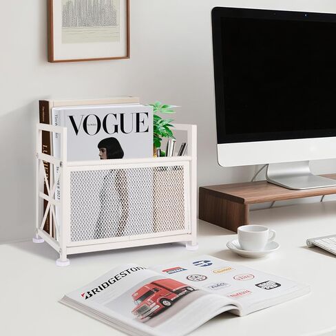 White Magazine Holder, Metal Magazine Rack Floor, Magazine Storage Basket, Mesh Magazine File Holder, Magazine Holders for Shelves，Magazine Stand for Desk, Folder Organizer Bin for Magazines in Saudi Arabia