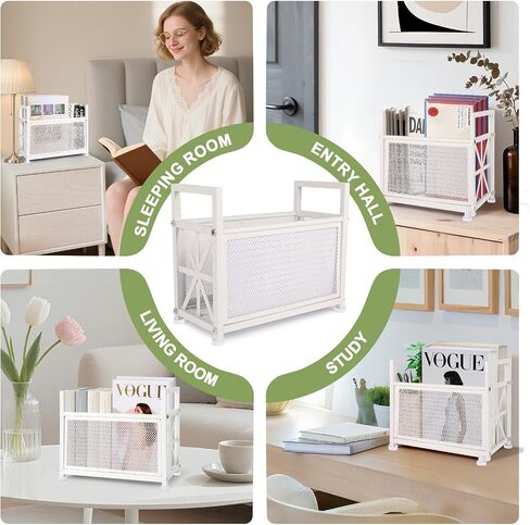 White Magazine Holder, Metal Magazine Rack Floor, Magazine Storage Basket, Mesh Magazine File Holder, Magazine Holders for Shelves，Magazine Stand for Desk, Folder Organizer Bin for Magazines in Saudi Arabia