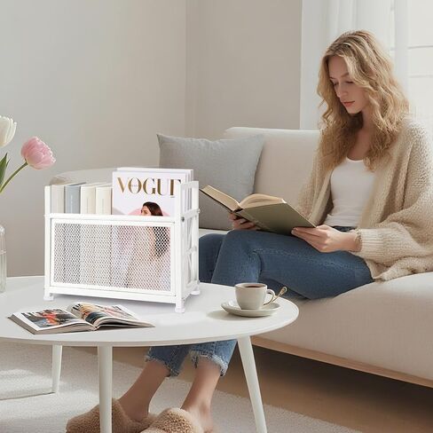 White Magazine Holder, Metal Magazine Rack Floor, Magazine Storage Basket, Mesh Magazine File Holder, Magazine Holders for Shelves，Magazine Stand for Desk, Folder Organizer Bin for Magazines in Saudi Arabia