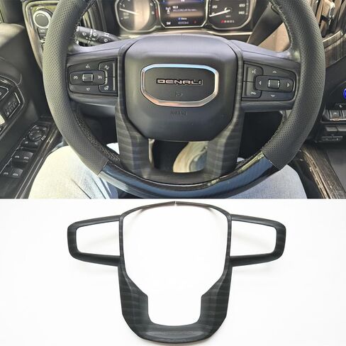 زخرفة تراكب عجلة القيادة الداخلية الجديدة لسيارة GMC Sierra 1500 2019-2023 2500HD 3500HD 2020-2023 Yukon 2021-2023 (لون ألياف الكربون) in Kuwait