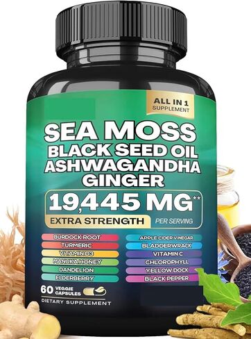 22-in-1 Sea Moss Herbal Complement مع Himalayan Shilajit ، Ashwagandha ، Rhodiola Rosea ، Ginseng ، 19445mg ، Capsules Veggie (60 Capsules ، Sea Moss) in Kuwait