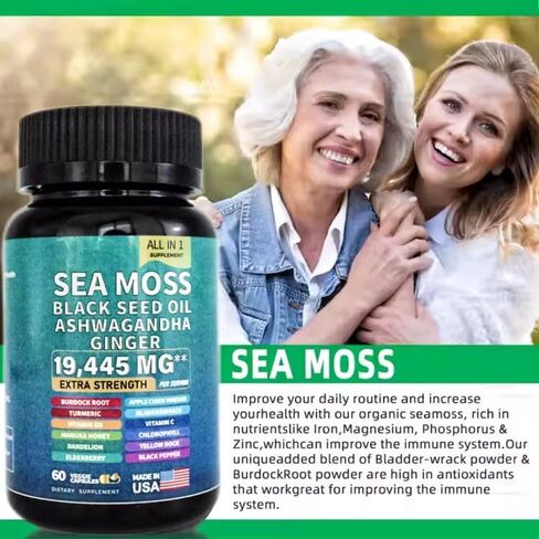 22-in-1 Sea Moss Herbal Complement مع Himalayan Shilajit ، Ashwagandha ، Rhodiola Rosea ، Ginseng ، 19445mg ، Capsules Veggie (60 Capsules ، Sea Moss) in Kuwait