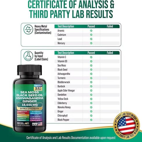 22-in-1 Sea Moss Herbal Complement مع Himalayan Shilajit ، Ashwagandha ، Rhodiola Rosea ، Ginseng ، 19445mg ، Capsules Veggie (60 Capsules ، Sea Moss) in Kuwait