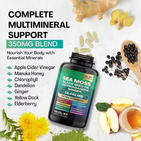 22-in-1 Sea Moss Herbal Complement مع Himalayan Shilajit ، Ashwagandha ، Rhodiola Rosea ، Ginseng ، 19445mg ، Capsules Veggie (60 Capsules ، Sea Moss) in Kuwait