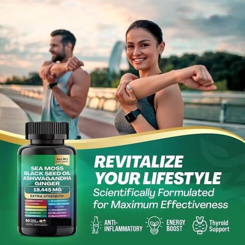 22-in-1 Sea Moss Herbal Complement مع Himalayan Shilajit ، Ashwagandha ، Rhodiola Rosea ، Ginseng ، 19445mg ، Capsules Veggie (60 Capsules ، Sea Moss) in Kuwait