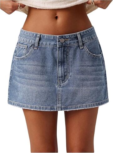 MakeMeChic Women's Denim Skirt Low Waist Y2k Jean Mini Skirts with Pockets in Saudi Arabia