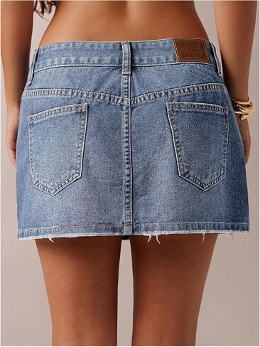 MakeMeChic Women's Denim Skirt Low Waist Y2k Jean Mini Skirts with Pockets in Saudi Arabia