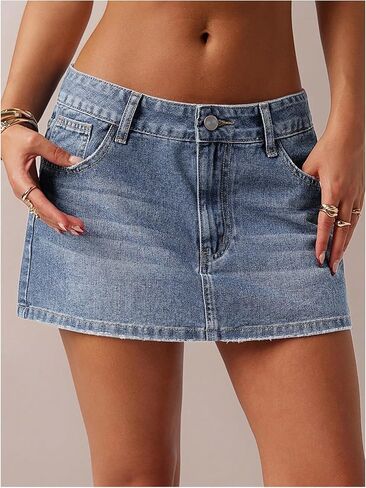 MakeMeChic Women's Denim Skirt Low Waist Y2k Jean Mini Skirts with Pockets in Saudi Arabia