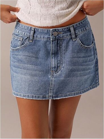 MakeMeChic Women's Denim Skirt Low Waist Y2k Jean Mini Skirts with Pockets in Saudi Arabia