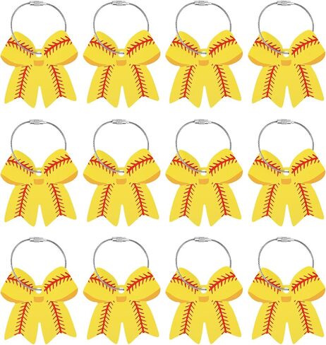 Boxob 12 PCS Softball Bow Luggage Tags ، 2.75in forcase ables with metal pvc keychain diy name name card 3d baseball accessories for men women girls faccase bage bagecas in Saudi Arabia