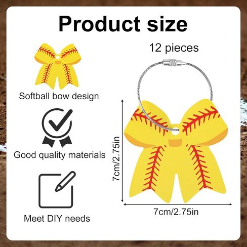 Boxob 12 PCS Softball Bow Luggage Tags ، 2.75in forcase ables with metal pvc keychain diy name name card 3d baseball accessories for men women girls faccase bage bagecas in Saudi Arabia