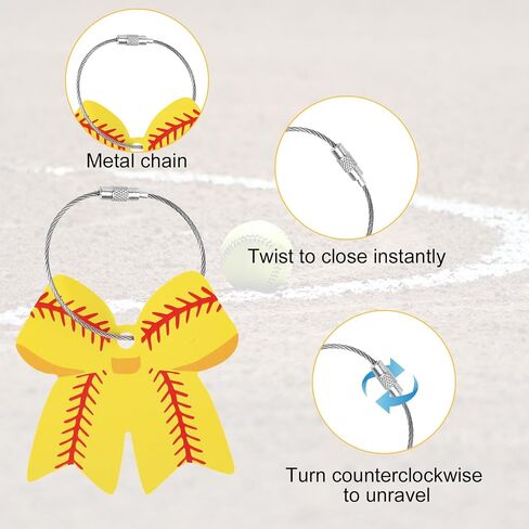 Boxob 12 PCS Softball Bow Luggage Tags ، 2.75in forcase ables with metal pvc keychain diy name name card 3d baseball accessories for men women girls faccase bage bagecas in Saudi Arabia