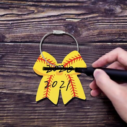 Boxob 12 PCS Softball Bow Luggage Tags ، 2.75in forcase ables with metal pvc keychain diy name name card 3d baseball accessories for men women girls faccase bage bagecas in Saudi Arabia