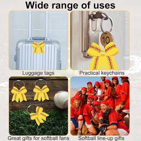 Boxob 12 PCS Softball Bow Luggage Tags ، 2.75in forcase ables with metal pvc keychain diy name name card 3d baseball accessories for men women girls faccase bage bagecas in Saudi Arabia