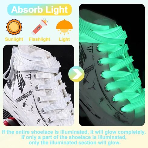 YJRVFINE Flat Luminous Shoe Laces: 2 Pairs Glow in the Dark Shoelaces for Sneakers in Saudi Arabia