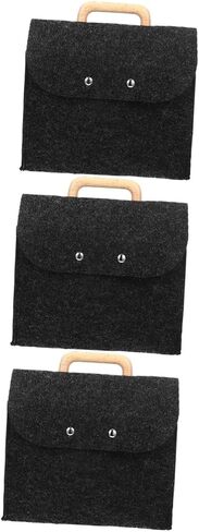 Lurrose Classic Felt Tote Stylish Business Bag with Wood Handle Large Capacity File Holder Grey in Saudi Arabia