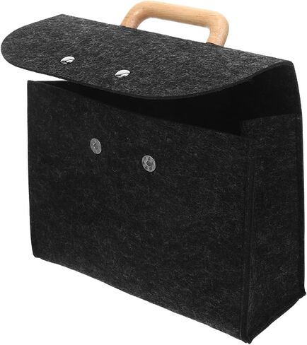 Lurrose Classic Felt Tote Stylish Business Bag with Wood Handle Large Capacity File Holder Grey in Saudi Arabia