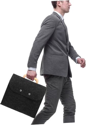 Lurrose Classic Felt Tote Stylish Business Bag with Wood Handle Large Capacity File Holder Grey in Saudi Arabia